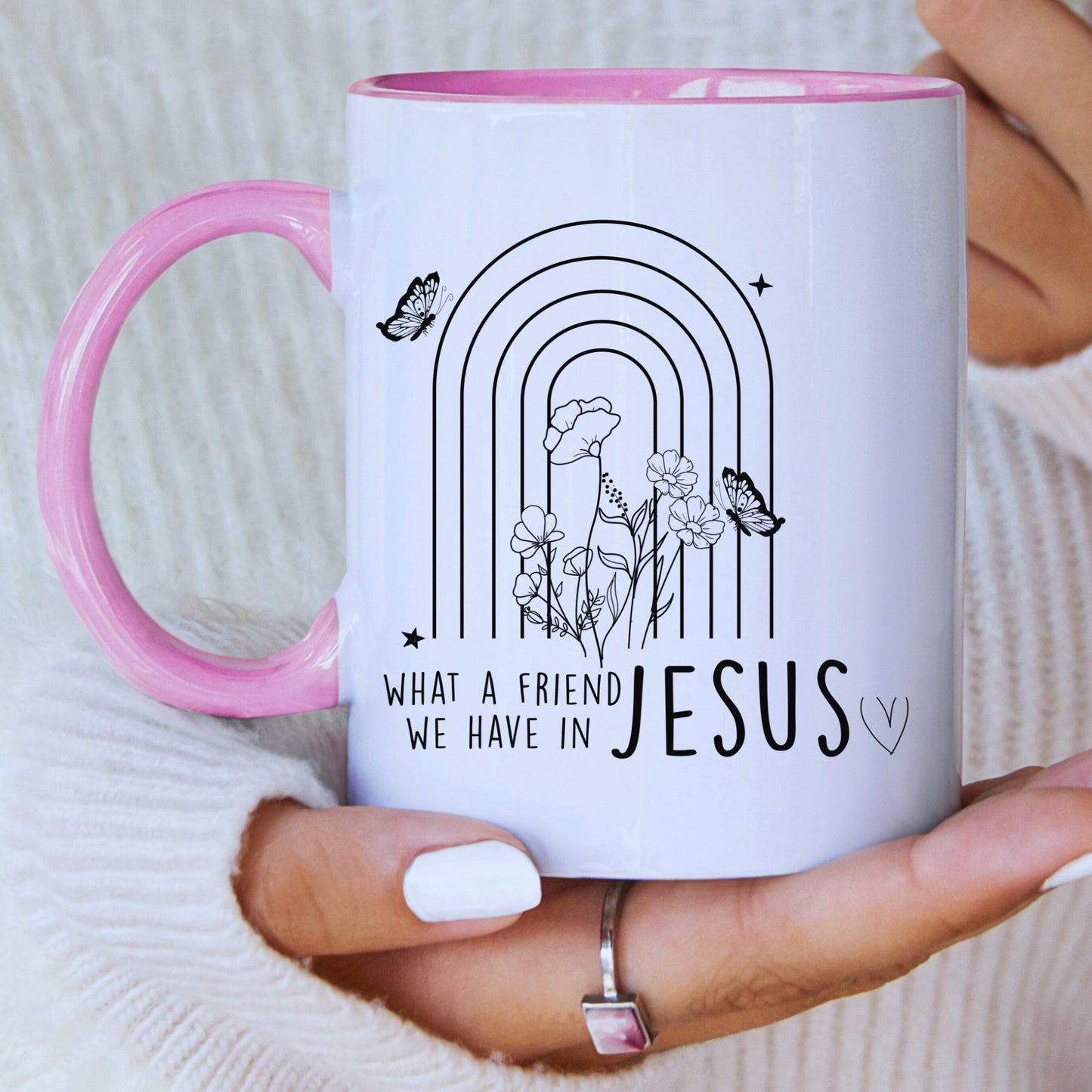 Christian Mug - A Friend In Jesus Mug with Coloured Interior - JOLIFTIFY