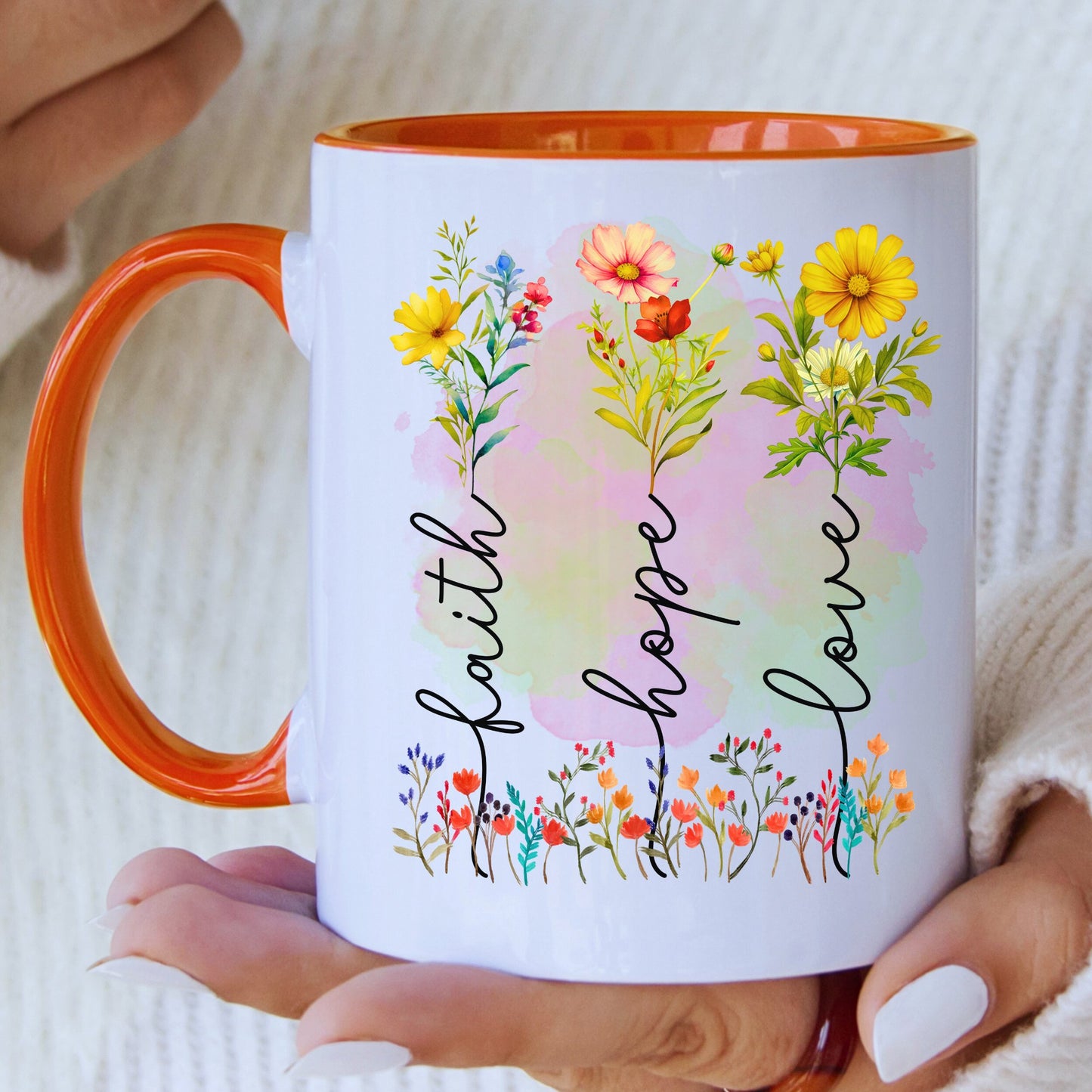 Faith Hope Love Mug with Coloured Interior