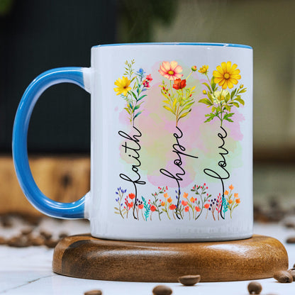 Faith Hope Love Mug with Coloured Interior