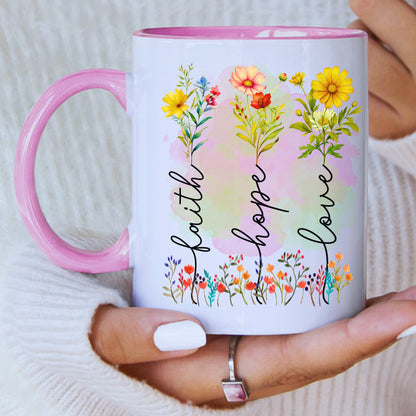 Faith Hope Love Mug with Coloured Interior