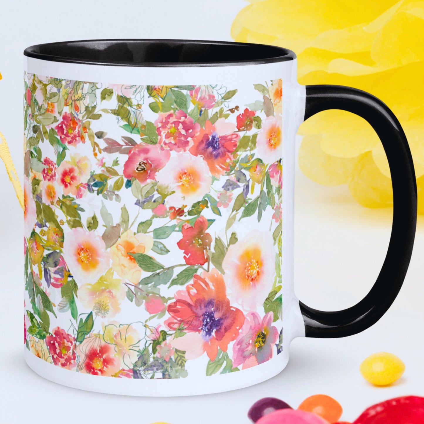 Floral Mug with Coloured Interior