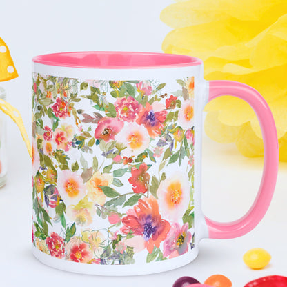 Floral Mug with Coloured Interior