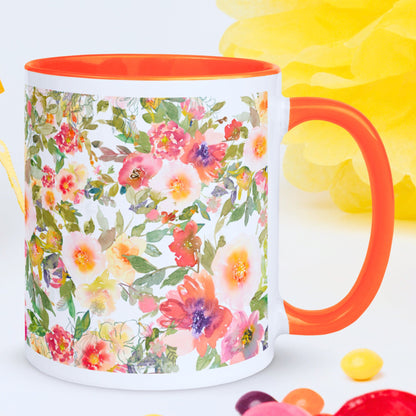 Floral Mug with Coloured Interior