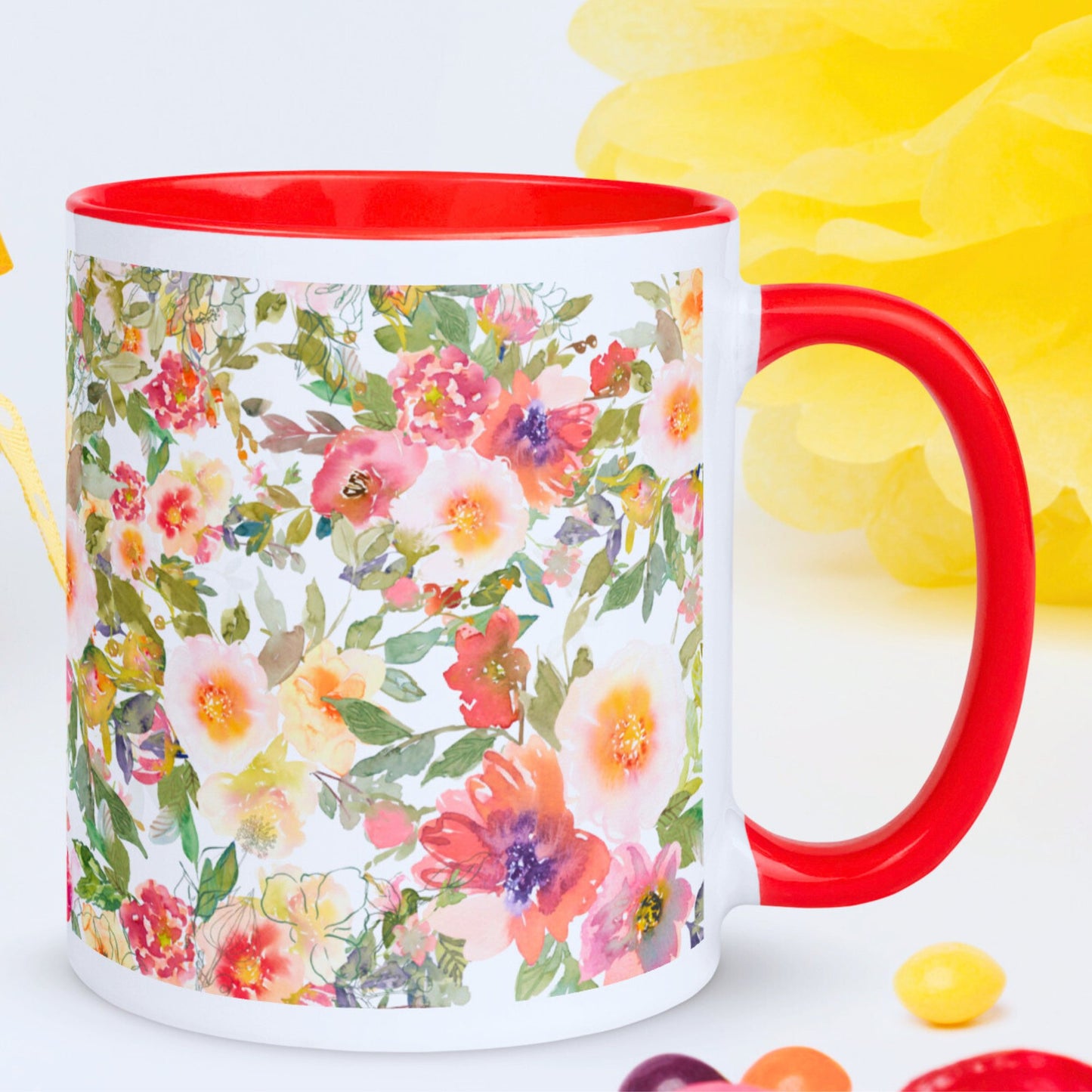 Floral Mug with Coloured Interior