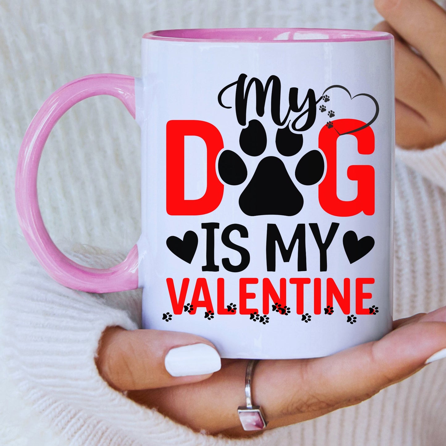 My Dog Is My Valentine Mug with Coloured Interior