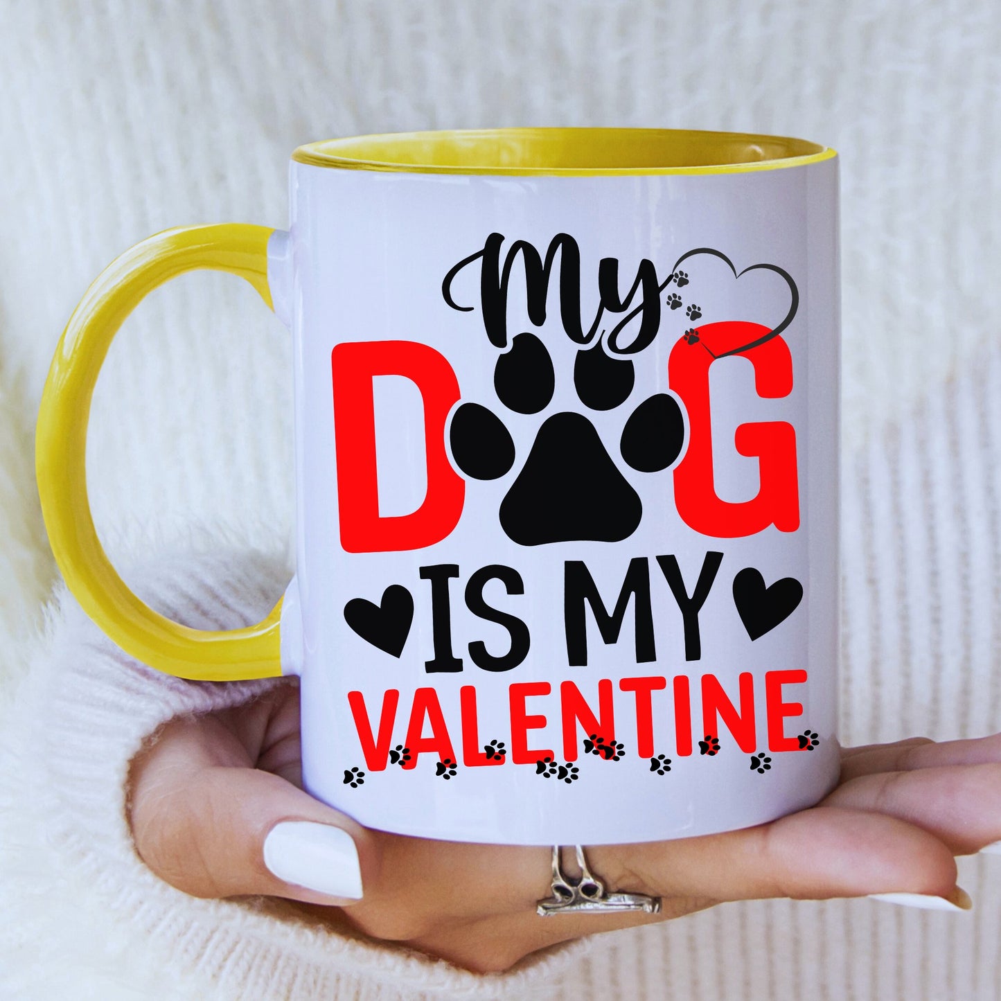 My Dog Is My Valentine Mug with Coloured Interior