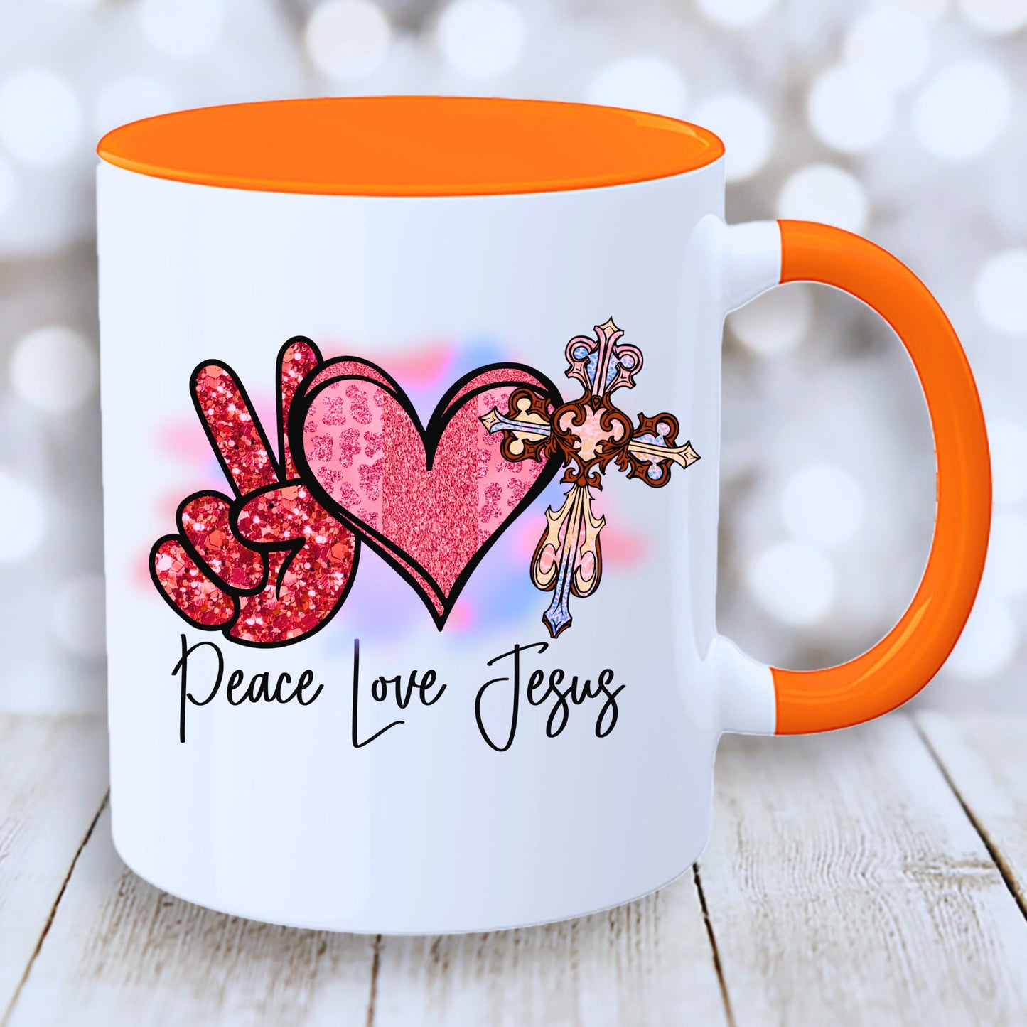 Peace Love Jesus Mug with Coloured Interior