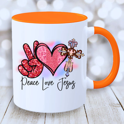 Peace Love Jesus Mug with Coloured Interior