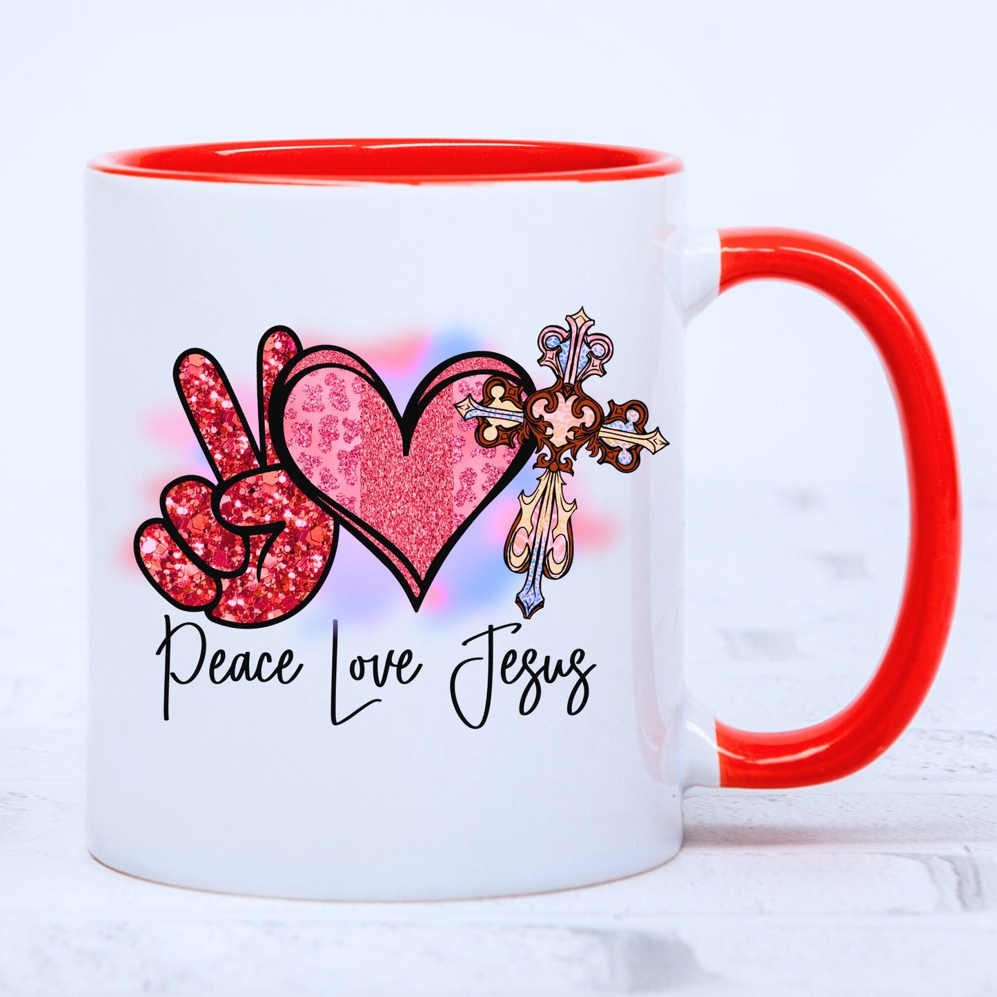 Peace Love Jesus Mug with Coloured Interior