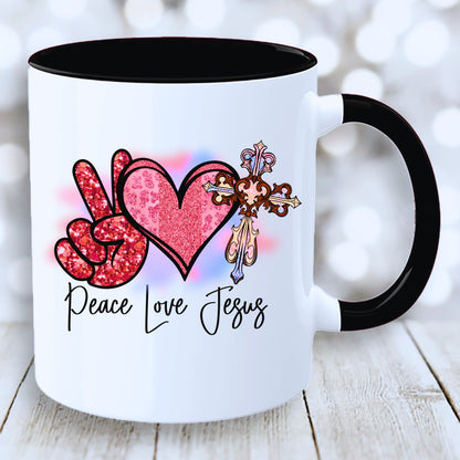 Peace Love Jesus Mug with Coloured Interior