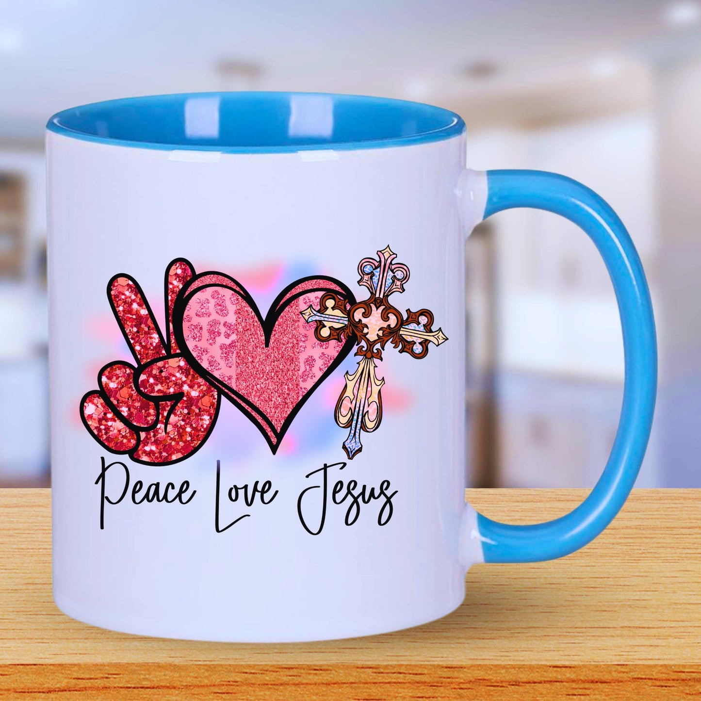 Peace Love Jesus Mug with Coloured Interior